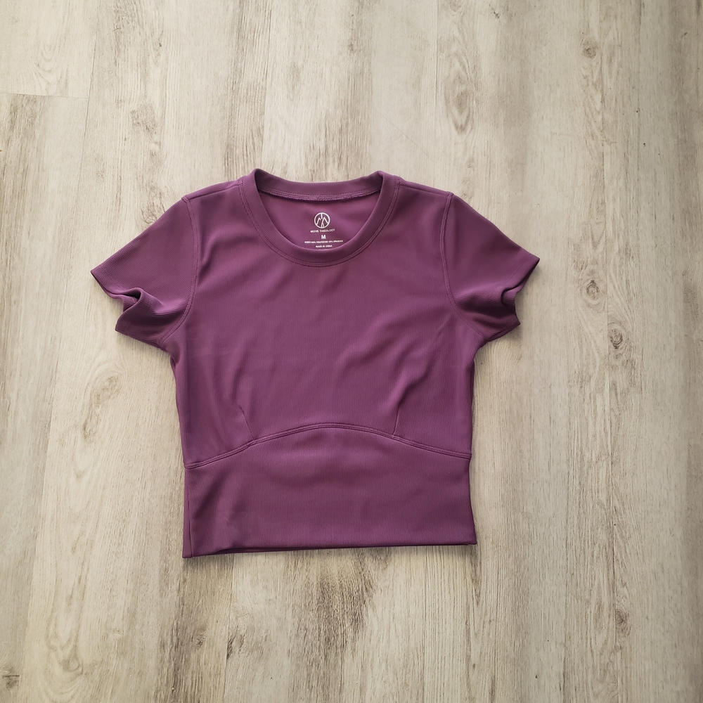 Move Theology Top Women M Purple Cropped Stretch Ribbed Athleisure